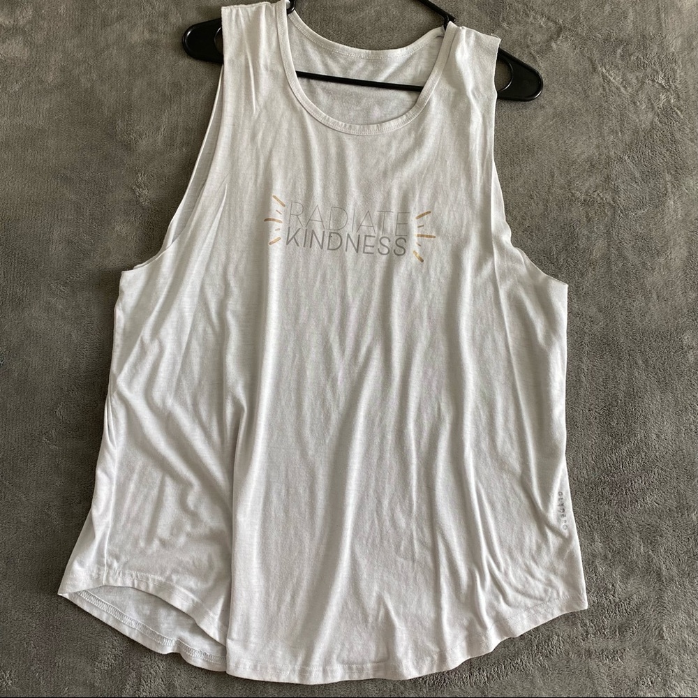 Club Pilates, “Radiate Kindness” in black, muscle tank